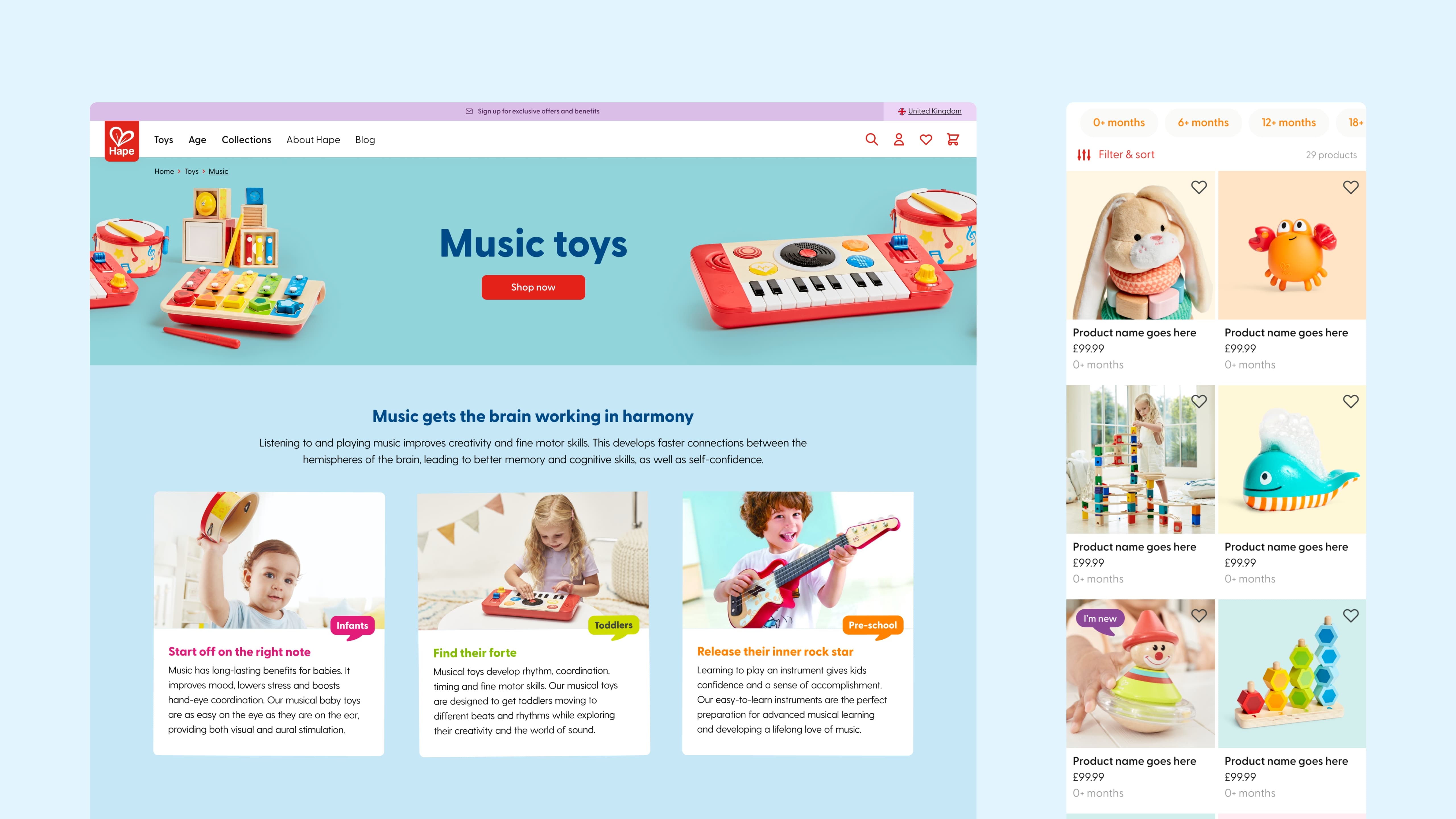 Hape eCommerce blue desktop