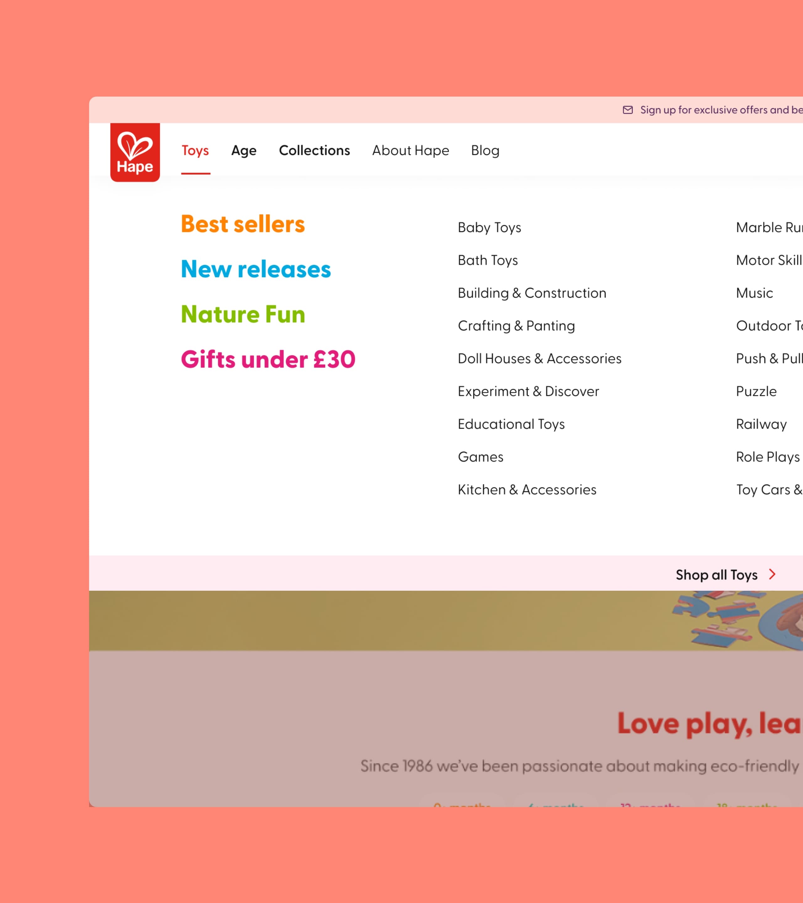 Hape eCommerce desktop pink