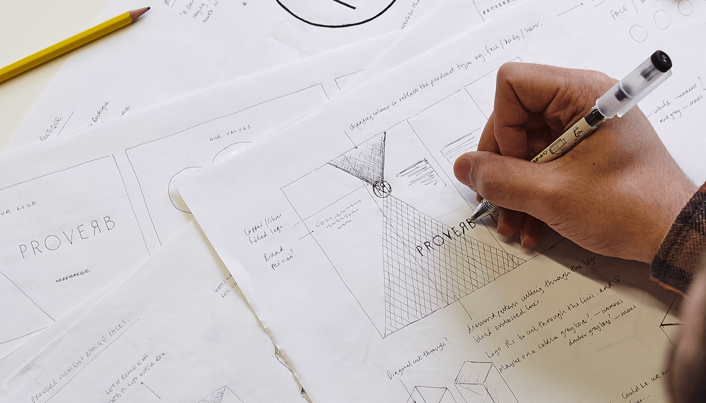 A pen sketch of a packaging design project