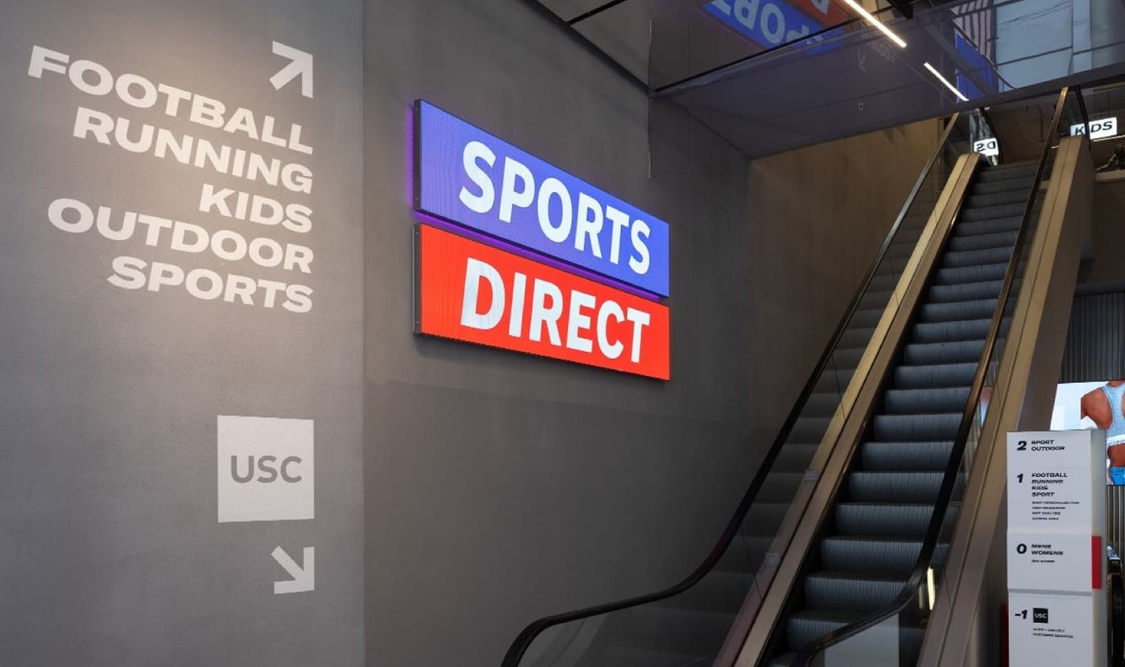 Sports direct escalator wayfinding